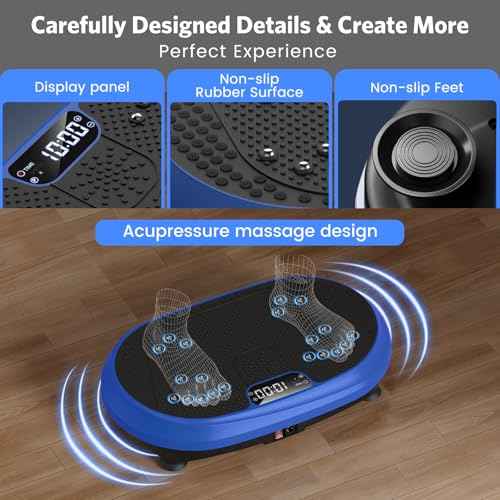 Vibration Plate Exercise Machine, Vibrating Fitness Platform for Lymphatic Drainage, Full Body Shaker Workout Equipment, Bluetooth Music Shaping Vibrate Plate, Board Sport for Home Exercise Gym, Blue