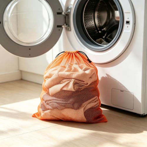 CHRORINE Multicolor Mesh Storage Bags 15.5x13.5 Inch, Pack of 6 for Travel & Gym