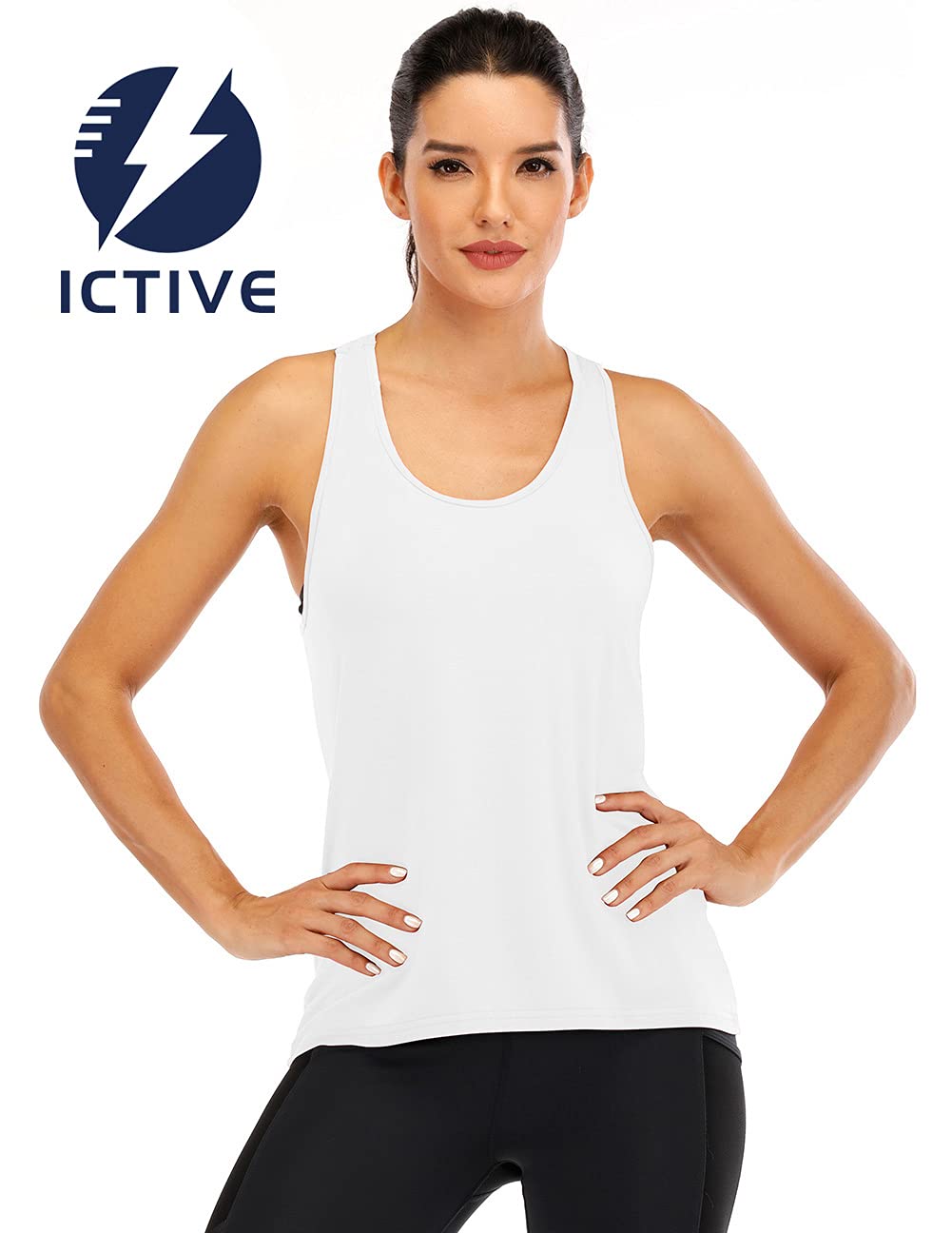 ICTIVE Womens Cross Backless Workout Tops for Women Racerback Open Back Shirts Athletic Sleeveless Clothes White M