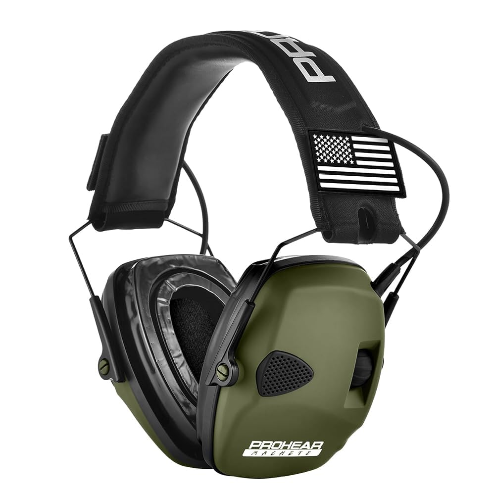 PROHEAR Electronic Ear Protection with Gel Pads for Shooting with 4X Sound Amplification, Gun Range Hearing Protection Muffs, NRR 23dB Noise Reduction Headphones for Hunting, Green