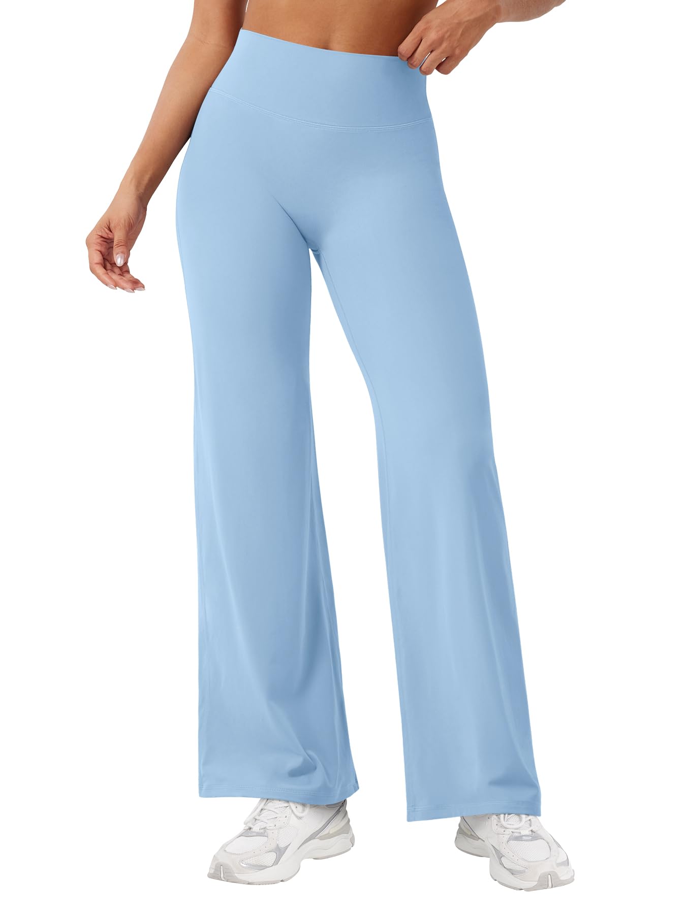 YEOREO Workout Leggings Womens No Front Seam Straight Leggings 29" High Waist Buttery Eddiy Gym Yoga Pants Airy Blue L