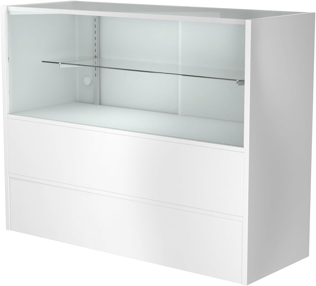 White Retail Display Case - 48” W x 18” D x 38” H | Illuminated Glass Showcase with Storage