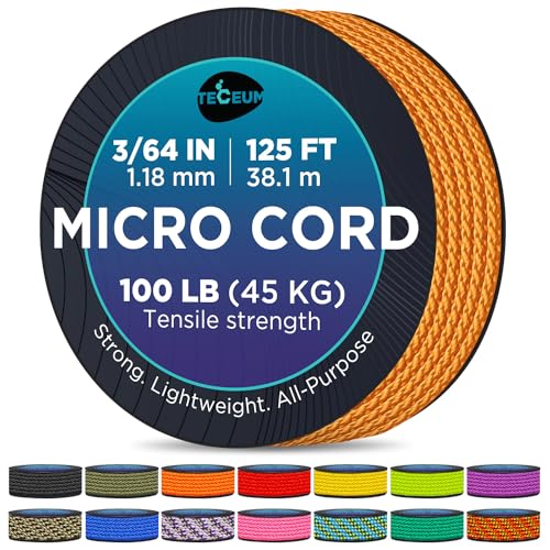 TECEUM Micro Paracord – Navy Blue – 1.18 mm x 125 ft – Micro Utility Cord – Thin Braided Paracord Rope Nylon Polyester – Wind Chime Replacement – Survival Strong String 038c