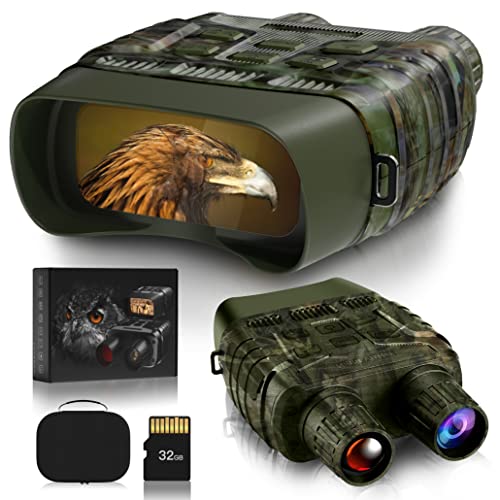 GTHUNDER Digital Night Vision Goggles - Infrared Binoculars with 8X Digital Zoom, 7 IR Modes, 3" TFT Screen, 32GB TF Card, IP56 Water-Resistant, for Wildlife Observation, Hunting, Camping