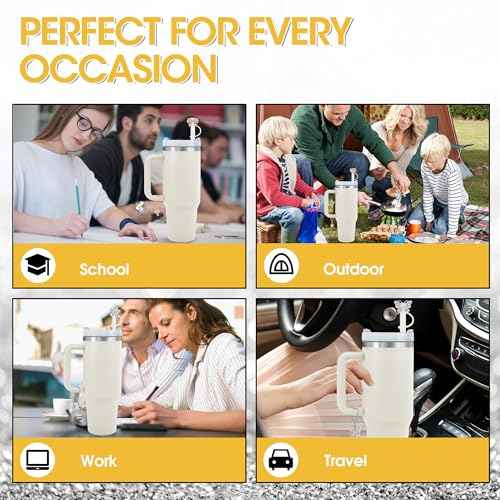 Straw Covers for Stanley Cup Accessories - 10mm 0.4" Straw Lids with Shiny Diamond Bows, Butterflies, and Flowers and Matching Chain Charms for 30 & 40oz tumblers with Handles£¨Gold & Silver)