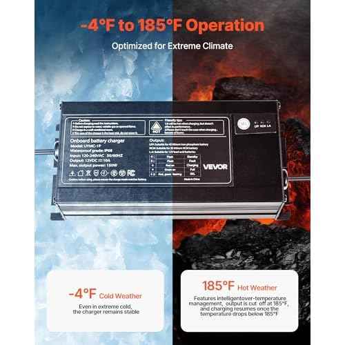 VEVOR Marine Battery Charger, 1-Bank, 10A 12V Onboard Boat Charger, IP68 Waterproof Smart On-Board Battery Charger, for Lithium-Ion (LiFePO4), NCM, Lead-Acid Batteries, Large Boat, Yacht, RV, Trailer