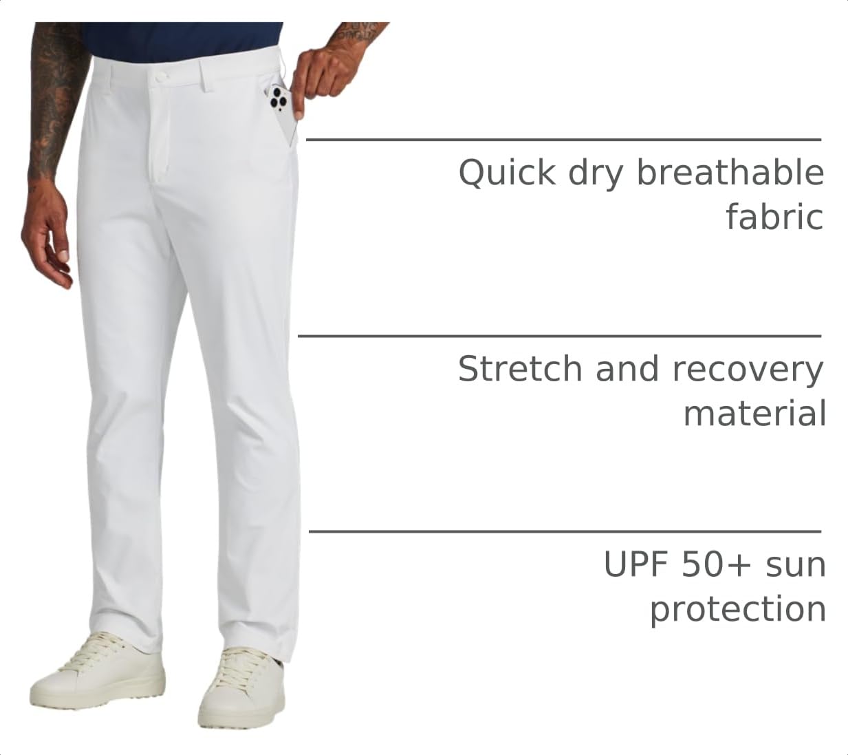Willit Mens Golf Pants Stretch Comfy Work Dress Pants 28''/30''/32''/34'' Lightweight Casual Pants Slacks with Pockets White 30W x 30L