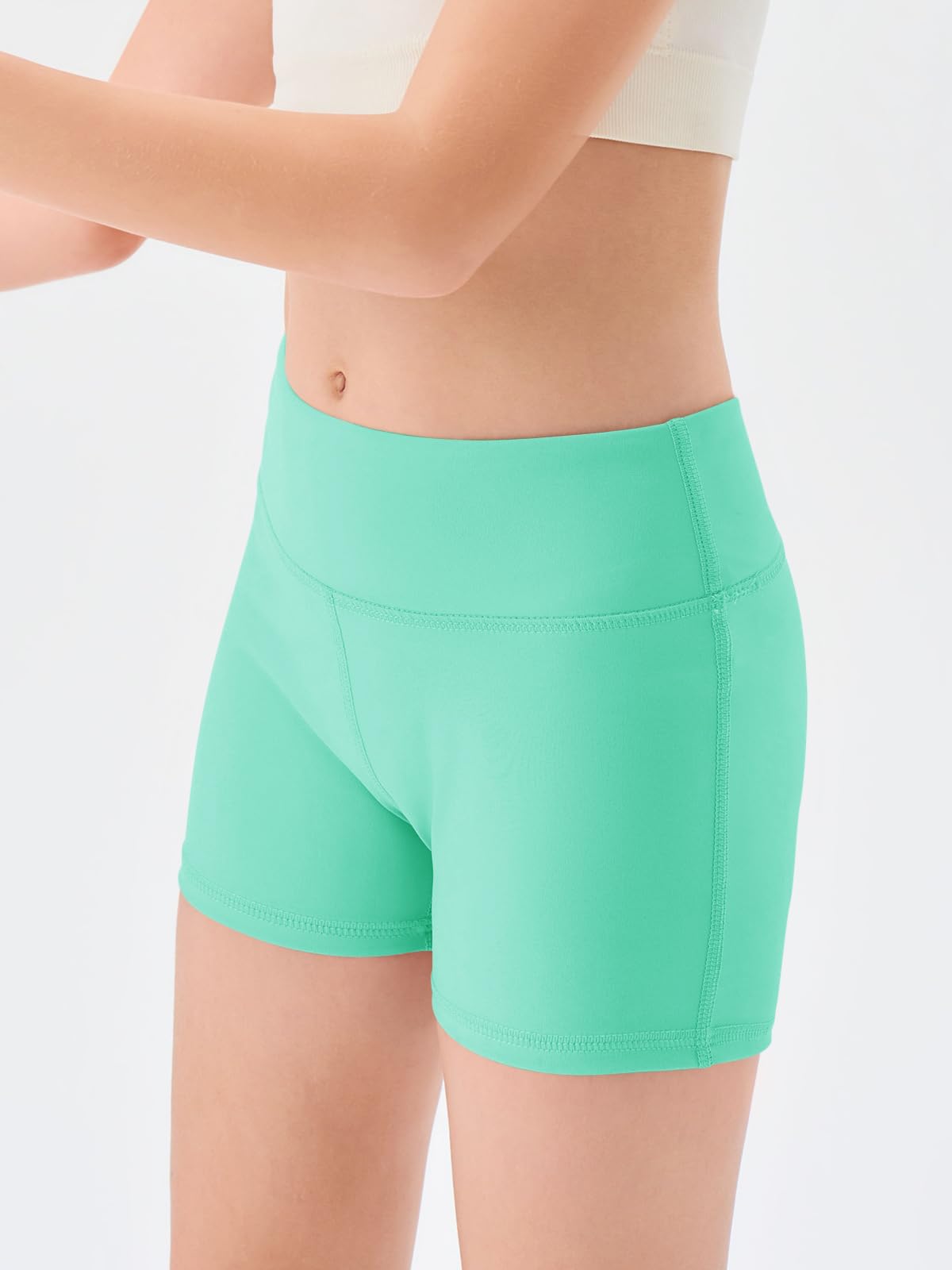 Haloumoning Girls Athletic Shorts Kids High Waisted Yoga Dance Biker Shorts Comfy Gymnastics Shorts 5-14Y Mint Green