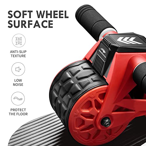 leikefitness Ab Wheel Roller Automatic Rebound with Knee Pad Mat,Core Muscle Ab Trainer,Ab Workout Equipment for Abdominal Exercise AB1300(Red)