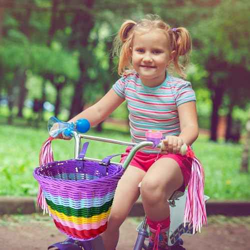 Kids Bike Basket Set,Girl Bike Basket Handwoven,Bike Baskets for Kids,Install Detachable,Fits Most Bikes,Stationary Bike, Ebike, Road Bike
