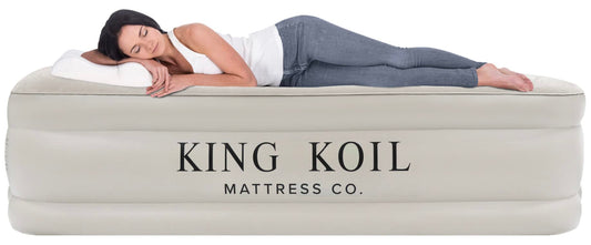 King Koil Pillow Top Plush Queen Air Mattress With Built-in High-Speed Pump Best For Home, Camping, Guests, 20" Queen Size Luxury Double Airbed Adjustable Blow Up Mattress, Waterproof, 1-Year Warranty