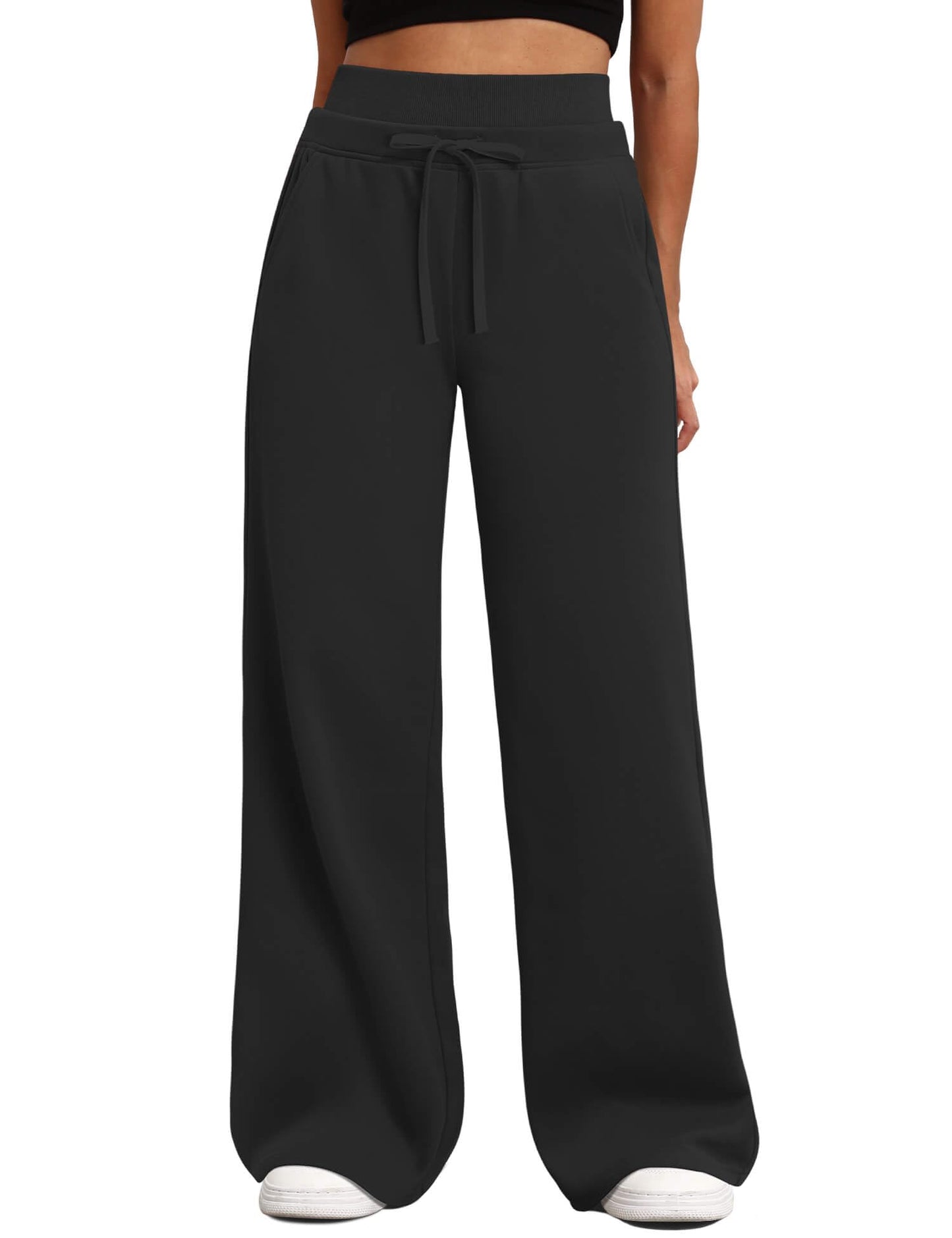 HeSaYep Women's Wide Leg Sweatpants High Waisted Baggy Sweat Pants Drawstring Straight Leg Casual Trousers with Pockets, Black M