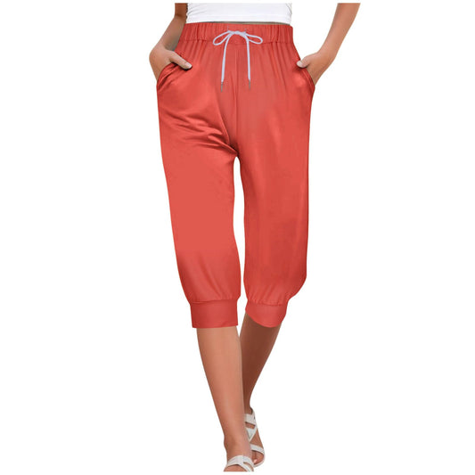 Womens Capri Sweatpants Joggers Summer Casual Cropped Jogger Pants Gym Workout Yoga Capris with Pockets Orange