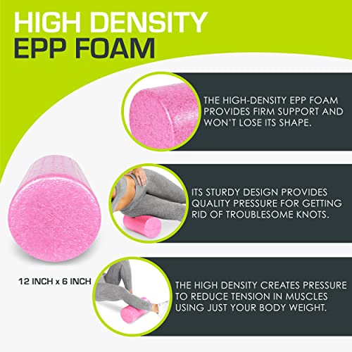 ProsourceFit High Density Foam Rollers 12 - inches long, Firm Full Body Athletic Massager for Back Stretching, Yoga, Pilates, Post Workout Trigger Point Release, Pink