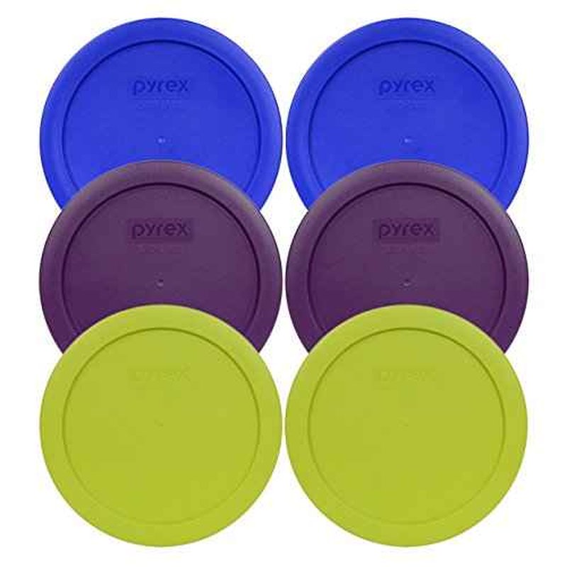 Pyrex 7201-PC 4 Cup (2) Cadet Blue, (2) Purple, & (2) Edamame Green BPA-Free Plastic Lids, Made in USA