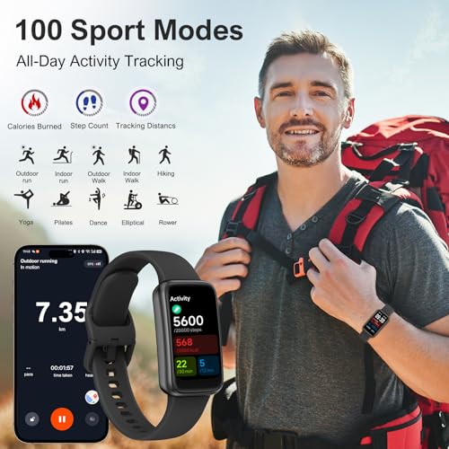 Black VMQIPNS Fitness Tracker Smart Watch with 24/7 Heart Rate & Blood Oxygen Monitoring, 1.47" HD Touchscreen, 100+ Sport Modes