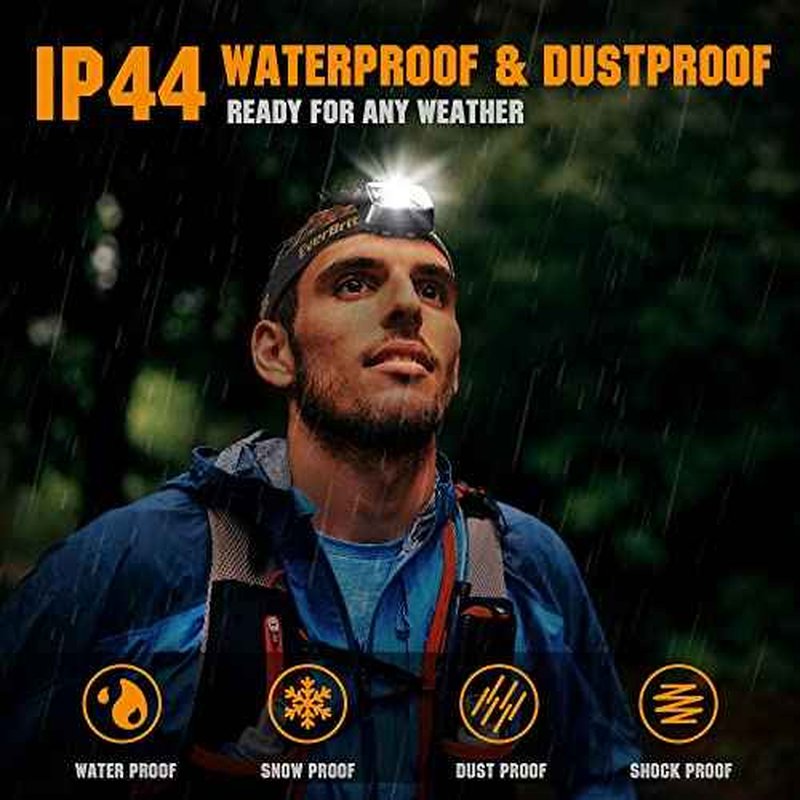 EverBrite Headlamps Rechargeable with Red Light - Outdoor LED Flashlight Head Lamps, Waterproof Dustproof Gear for Hiking Camping Essentials, 2 Pack