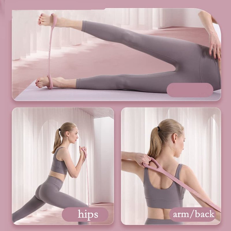 Kvittra Figure 8 Resistance Band with Yoga Ring, Arm Back Shoulder Exercise Elastic Rope Stretch Fitness Band, Foot, Leg, Hand Stretcher, Arm Exerciser for Yoga Pilates Stretching Physical Therapy