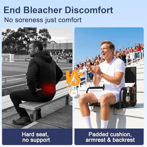 Feelnais Black Stadium Bleacher Seat with Back Support, Foldable & Portable