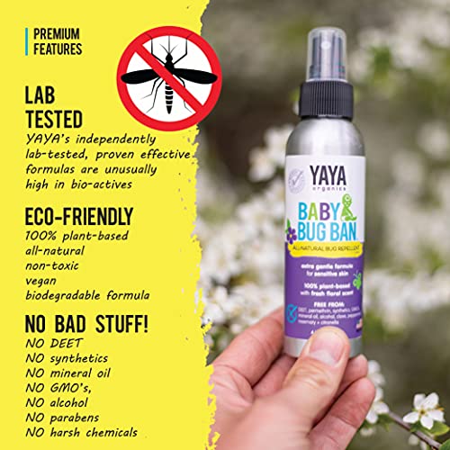 YAYA ORGANICS BABY BUG BAN – All-Natural, Proven Effective Repellent for Babies, Children and Sensitive Skin (4 ounce spray)