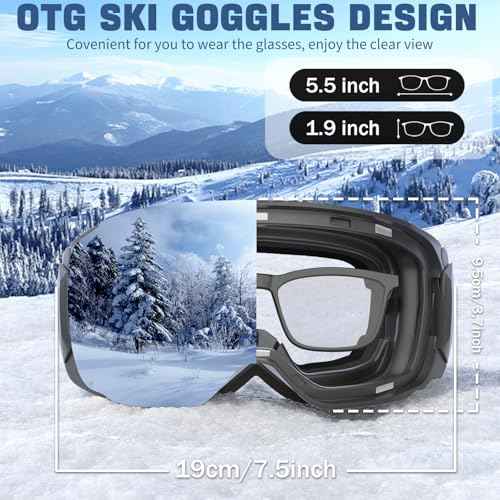 COOLOO Snow/Ski Goggles, Snowboard Goggles for Men Women Youth -OTG, Magnetic Lens Frameless Anti Fog 100% UV Protection