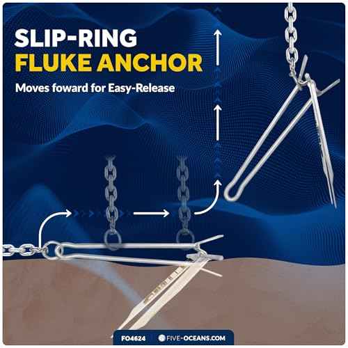 Five Oceans Boat Anchor - Fluke Anchor, 8 Lb, Galvanized Steel Slip Ring Boat Anchor, Boat Anchors, Small Boat Anchor for Kayak, Dinghies Personal Watercraft Paddleboards Canoes Small Boats - FO4624