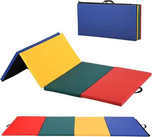 Gymnastics Tumbling Mats Portable Gymnastics Mat Foldable Tumbling Mat 4'x8'x2"THK PU Leather Exercise Mat Yoga Mat with Carrying Handles for home Workout outdoor Yoga Gymnastics