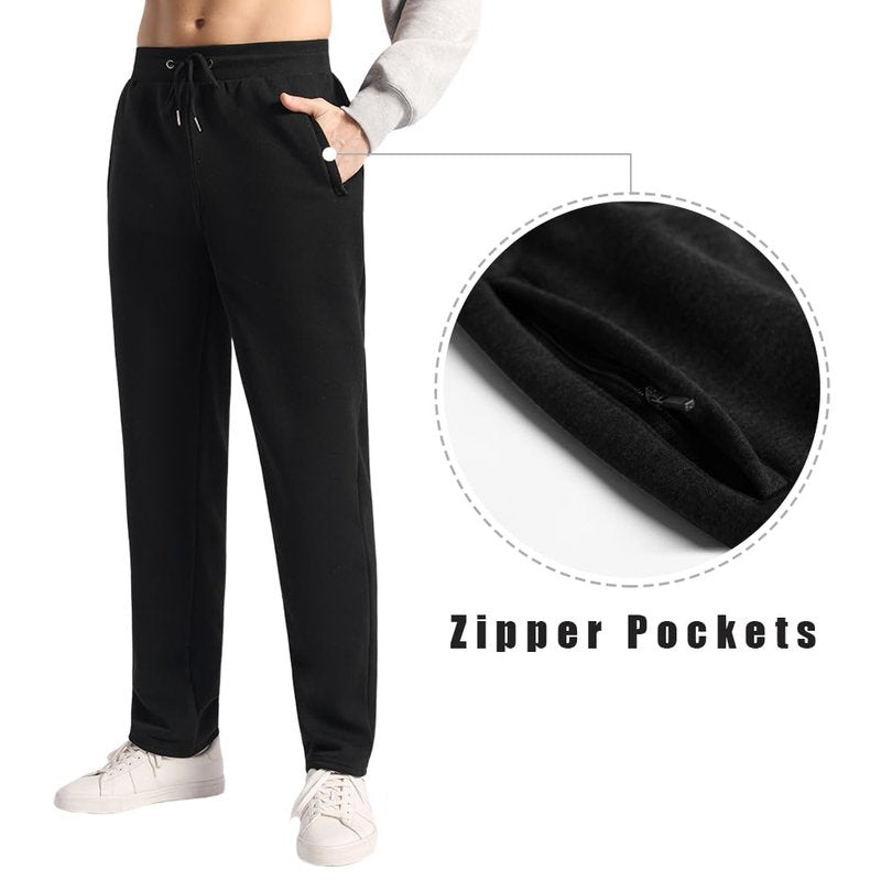 OAKVON Men’s 3 Pack Fleece Sweatpants with Pockets, Active Athletic Pants Workout Jogger Open Bottom
