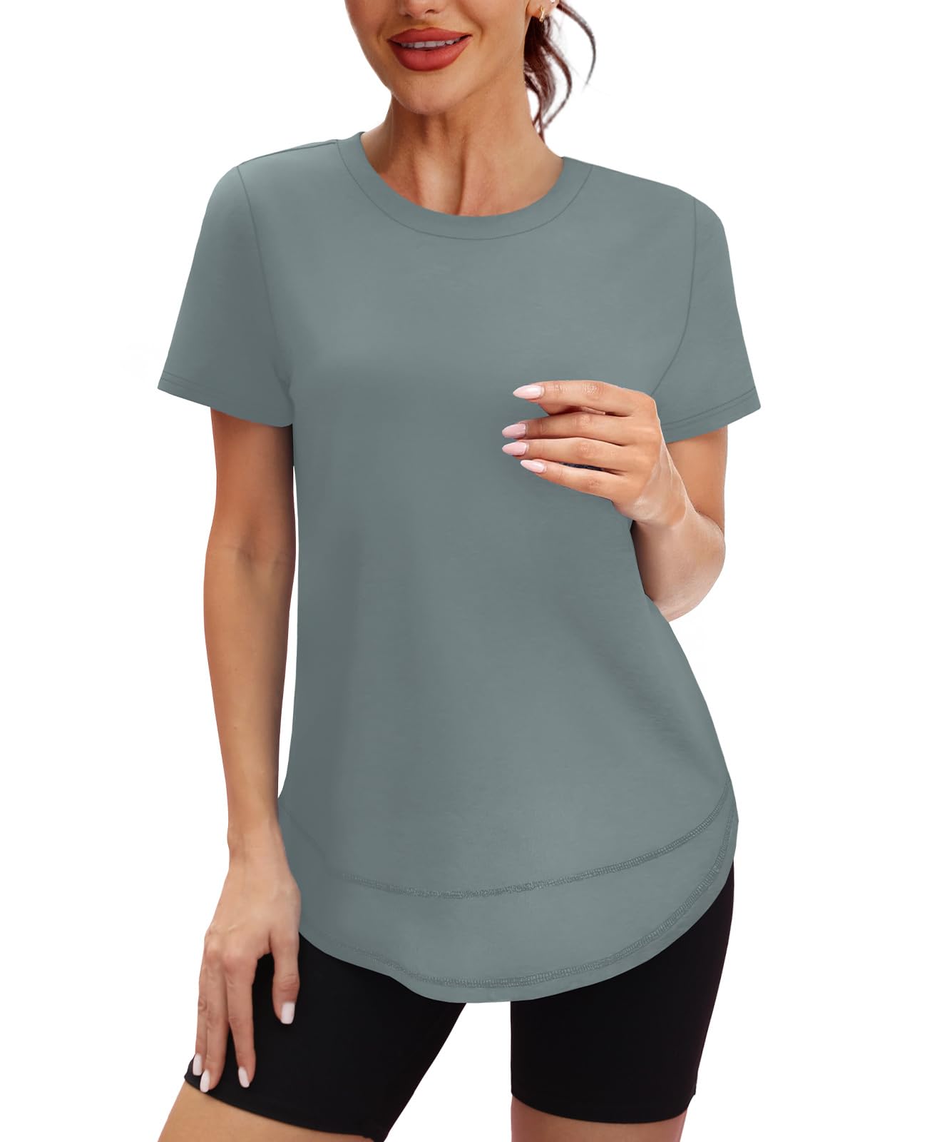 Summer Tops for Women 2026 Short Sleeve Workout Clothes Athletic Shirts Pilates Outfits Camisetas Deportivas para Mujer Blue L