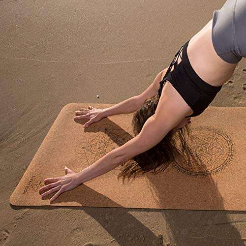 Vegan - Premium Cork Yoga Mat - Natural Rubber Bottom. Non Slip & Soft, Sweat Resistant. Extra Long and Wide for Comfort. Suitable Also for Hot Yoga. (72" x 24" x 4.5mm) 1 Tree is Planted per Mat Sold