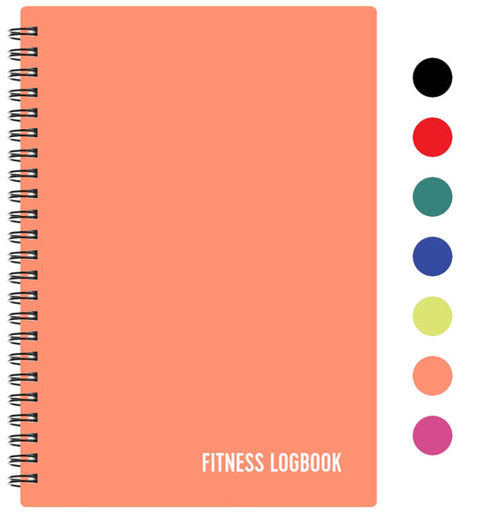 Fitness Logbook (Peach) - A5 Undated Workout Journal For Men & Women - Plastic Cover & Thick Paper - Planner Log Book To Track Weight Loss, Muscle Gain, Gym Exercise, Bodybuilding Progress