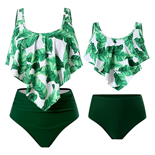 PURFEEL Mother and Daughter Swimwear Family Matching Swimsuit Womens Swimwear Green Small/Adult