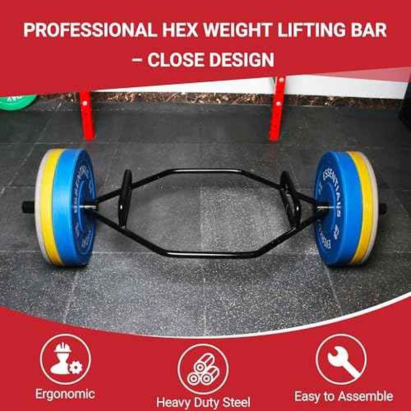Fitvids Olympic 2-Inch Hex Weight Lifting Trap Bar with Long and Rotating Sleeves, 500-Pound Capacity, Open ?or Close Design, Alloy Steel, ?B?lack