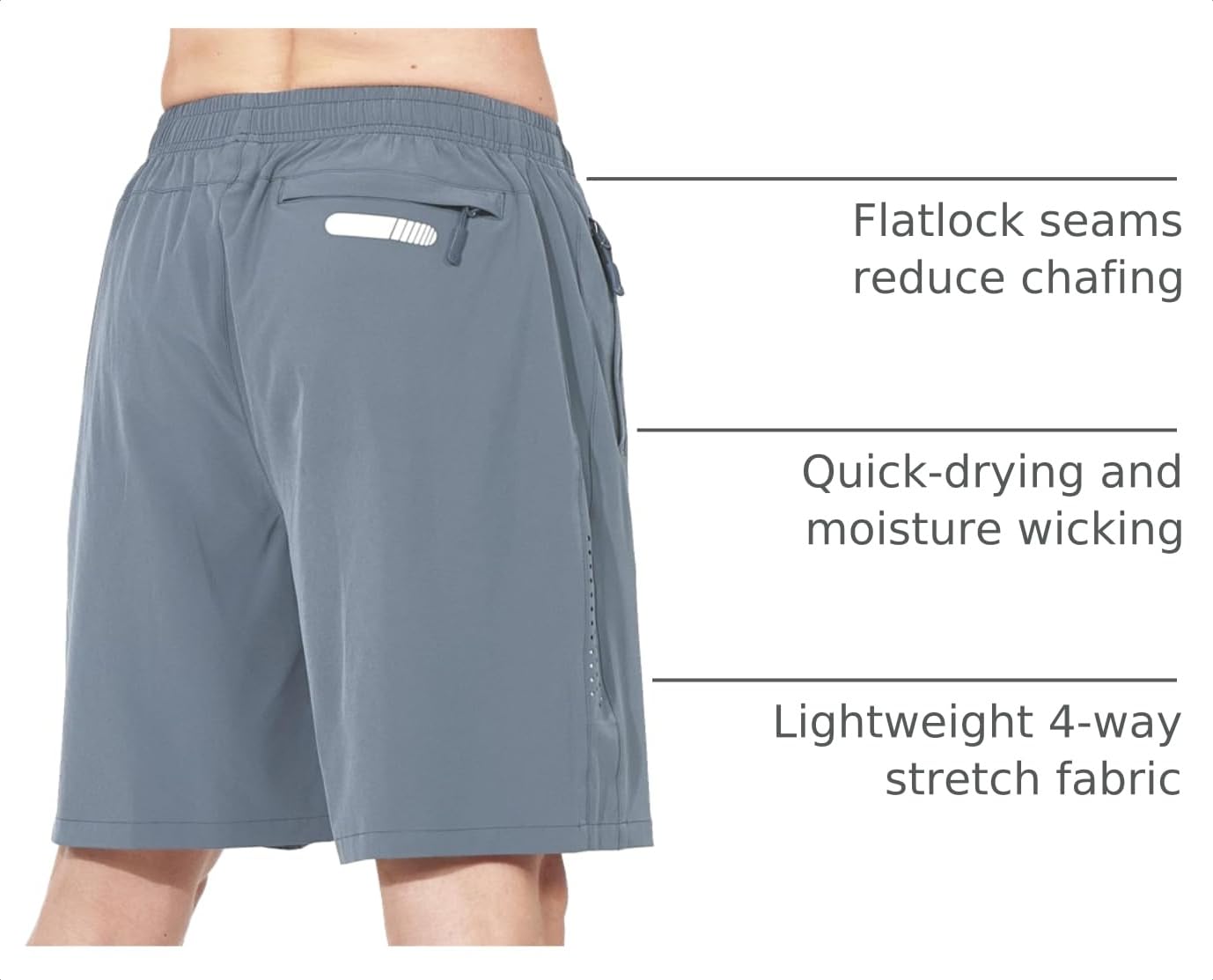 NORTHYARD Men's Athletic Running Shorts Gym Workout 7"/9"/5" Quick Dry Lightweight Sports Basketball Tennis 3 Zipper Pockets CLOUDGREY M
