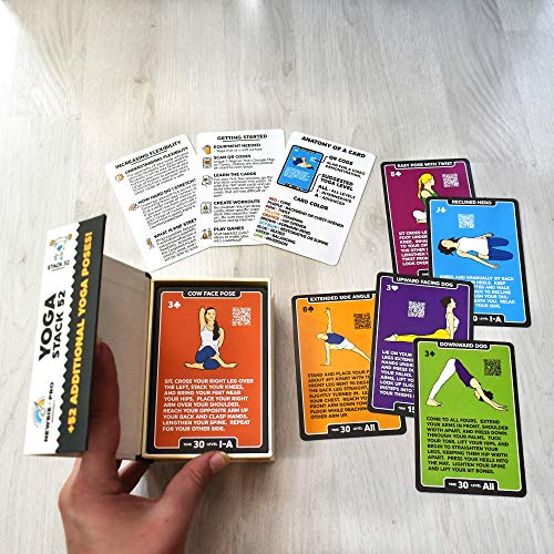 Stack 52 Yoga Exercise Cards: Designed by Certified Yoga Instructor. Video Instructions Included. Beginner to Advanced Poses and Asana Workout Games. Improve Fitness and Flexibility. (Mega Pack)