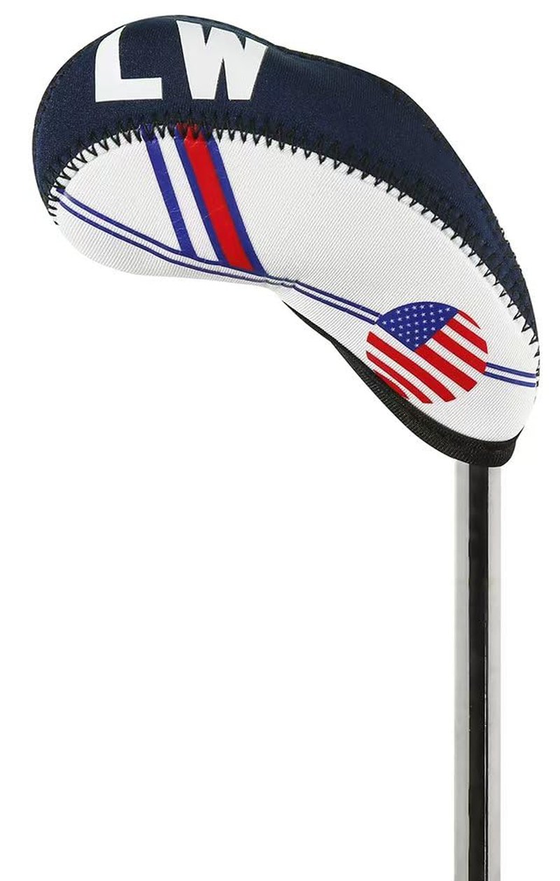 DBYAN Golf Iron Head Covers Set White & Blue US Flag Neoprene Golf Club Head Cover Wedge Iron Protector Case Headcover Fit All Brands Titleist, Callaway, Ping, Taylormade, Cobra Etc.