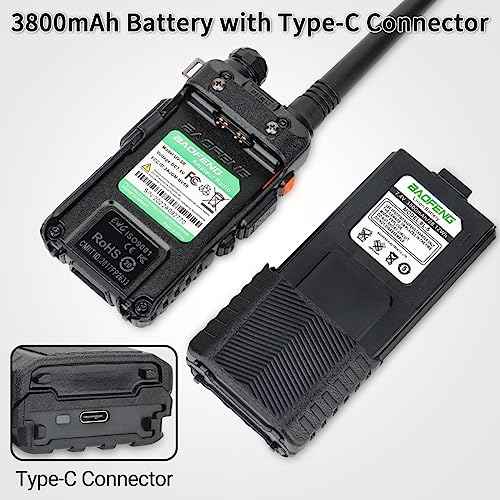 BAOFENG UV-5R Battery 3800mAh USB-C Charging Extended High Capacity Ham Radio Battery UV5R BF-8HP UV-5R Series Radios with Type-C Charging Cable,2Pack