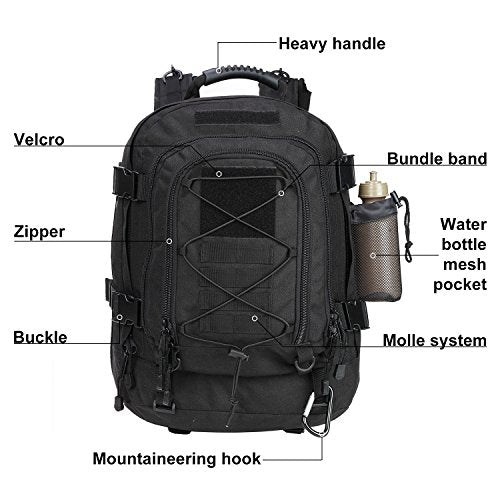 ZSearARMY Large Tactical Backpack for Men Military Backpack with DIY System for Travel, Work,Camping,Hunting,Hiking,Sports (BLACK)