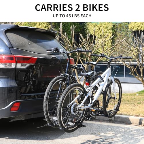 WEIZE 2 Bike Hitch Mount Rack Platform Style, Tiltable Bicycle Carrier Racks with Hitch Tightener and Strap, 90 lbs Capacity