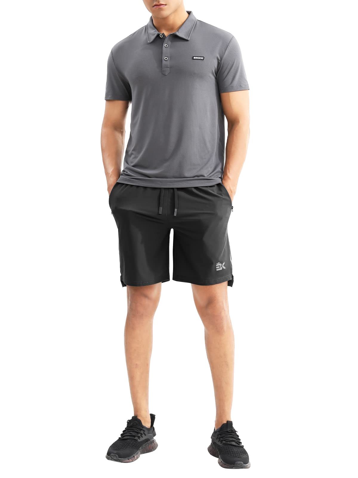 BROKIG Men's Lightweight Athletic Shorts 7 inch, Quick Dry Running Gym Workout Shorts for Men with Zip Pockets(Black,Medium)