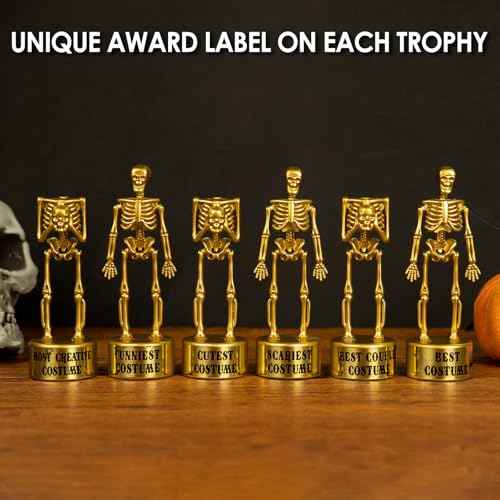 ORIENTAL CHERRY Halloween Party Supplies - Golden Best Costume Skeleton Trophies for Kids Adults Halloween Party Games Decorations Favors Costume Contest Awards Prizes - 4 Pack
