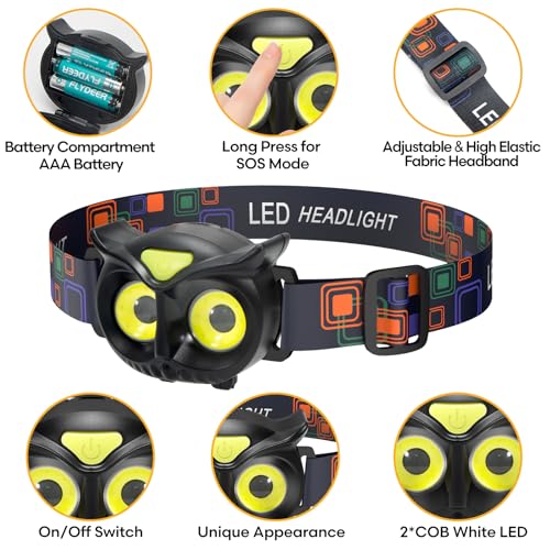 Lsnisni Kids Headlamp 2 Pack,LED Head Lamp with 4 Modes,IPX5 Waterproof Head Lights for Forehead,Head Flashlight for Adults and Kids Outdoor Camping Hiking Running,6 AAA Batteries Included