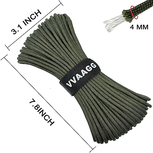 VVAAGG 550 Paracord 100FT, Heavy-Duty Strong Rope, 4mm Parachute Cord, Outdoor Camping Gear Tent Rope Green