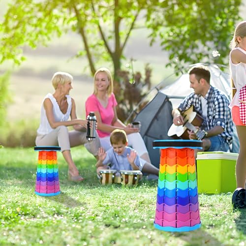 Doseno Upgraded Foldable Stool Thickened, Portable Collapsible Stool Retractable Stool for Fishing, Hiking Tours, BBQ, Parties, Outdoor Activities (Rainbow-B)