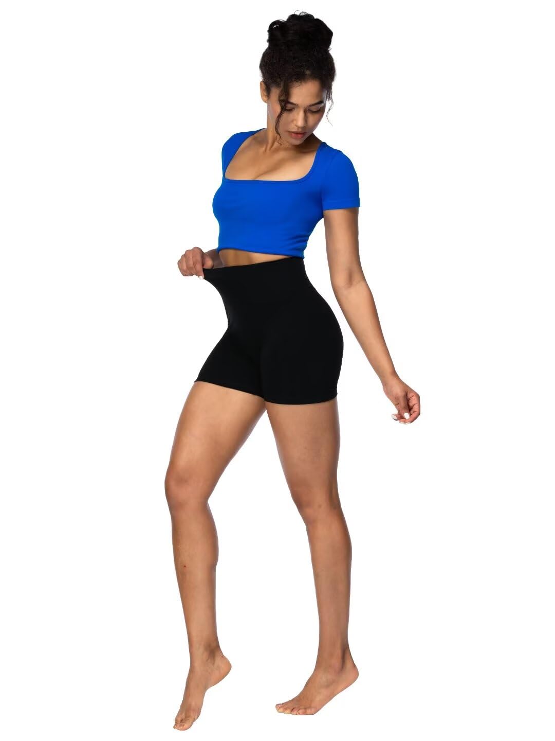 Sunzel Women's Invisible Butt Scrunch Shorts, High Waisted Biker Shorts, Gym Workout Yoga Running Shorts with Tummy Control 4" Inseam Black Medium