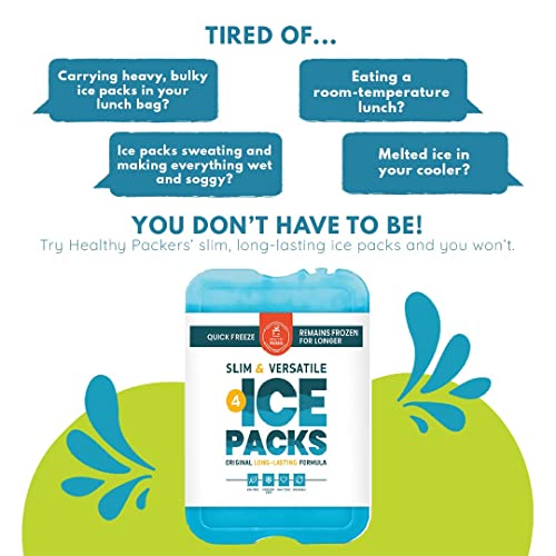 Healthy Packers Ice Packs for Lunch Boxes - Freezer Packs - Original Cool Pack | Cooler Accessories for The Beach, Camping, and Fishing | Slim & Long-Lasting Reusable Ice Pack for Coolers (Set of 4)