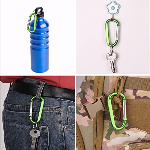 6PCS Carabiner Caribeaner Clip,3 Inch Large Aluminum D Ring Shape Carabeaner with 6PCS Keyring Keychain Hook