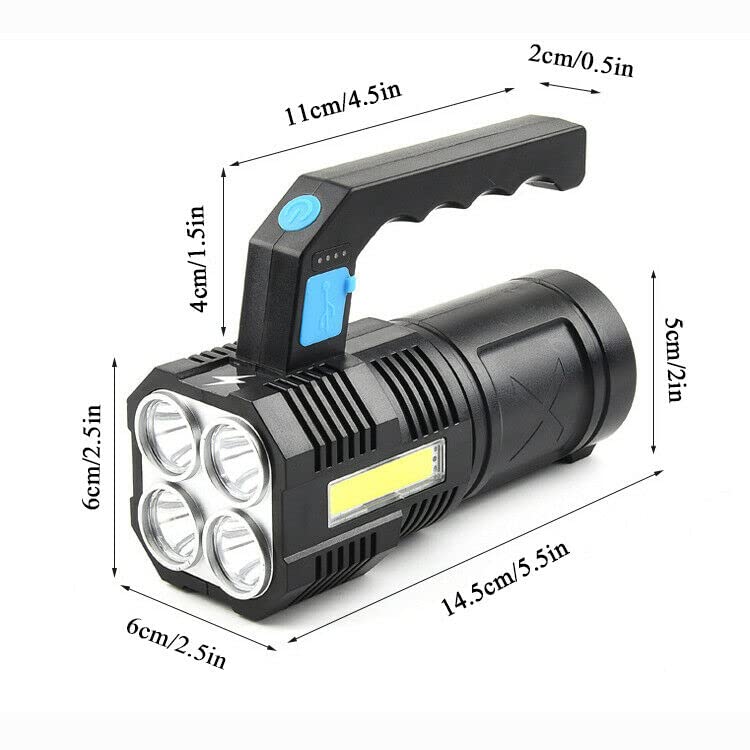 Wrrozz LED Flashlight USB Rechargeable, High Lumens Tactical Light with Sidelight, 4X LED, Zoomable, Handheld Super Brightest Flashlights, Portable Torch for Outdoor Camping Emergency Lantern