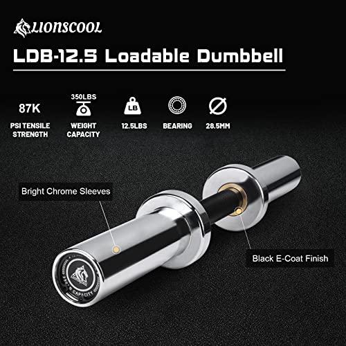 LIONSCOOL 16“/”20” Loadable Dumbbells Pairs in Commercial Grade, Heavy Duty Olympic Dumbbell Bar/Handle for Strength Training, Compatible with 2’’ Standard Plates(Silver Chrome, 20 INCH)