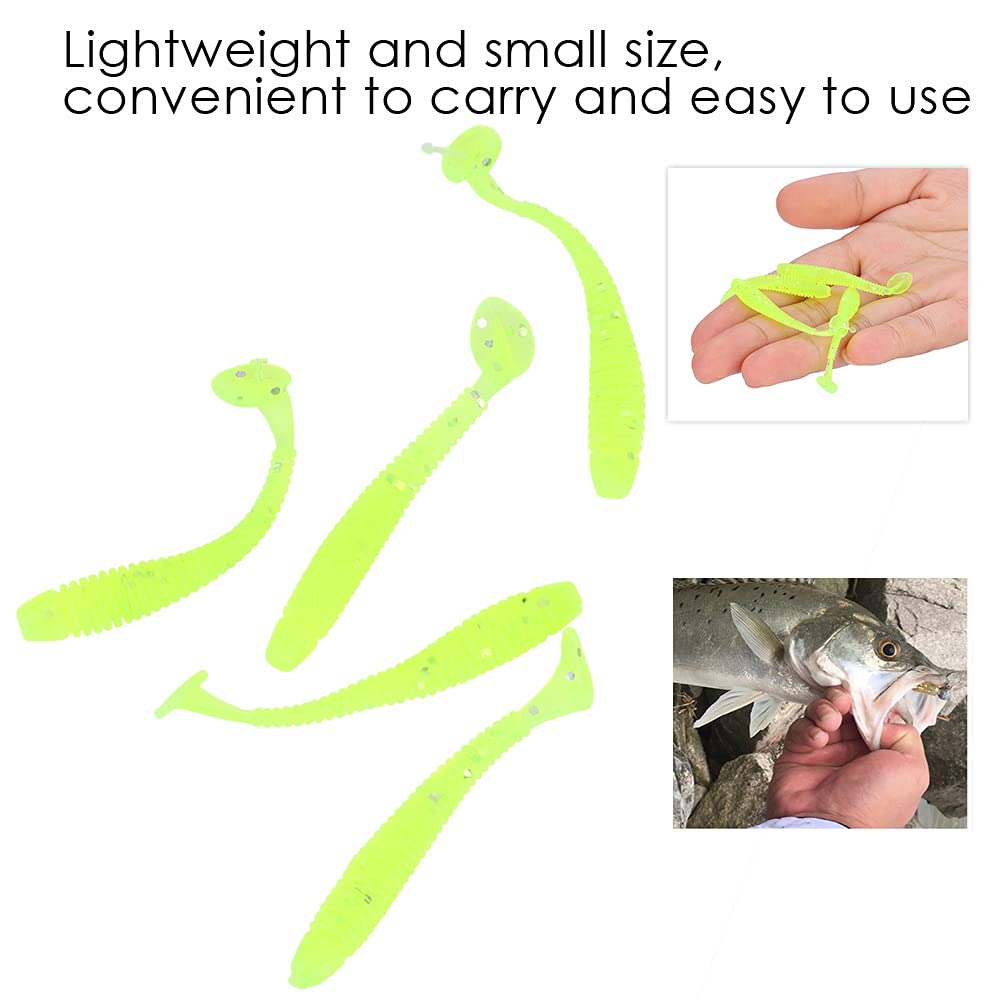 Fishing Lures, 50PCS Soft Plastic T Tail Grub Baits Kit, Swimbaits 2in Fluorescent Green, for Freshwater Saltwater Lakes Rivers Fishing Enthusiasts